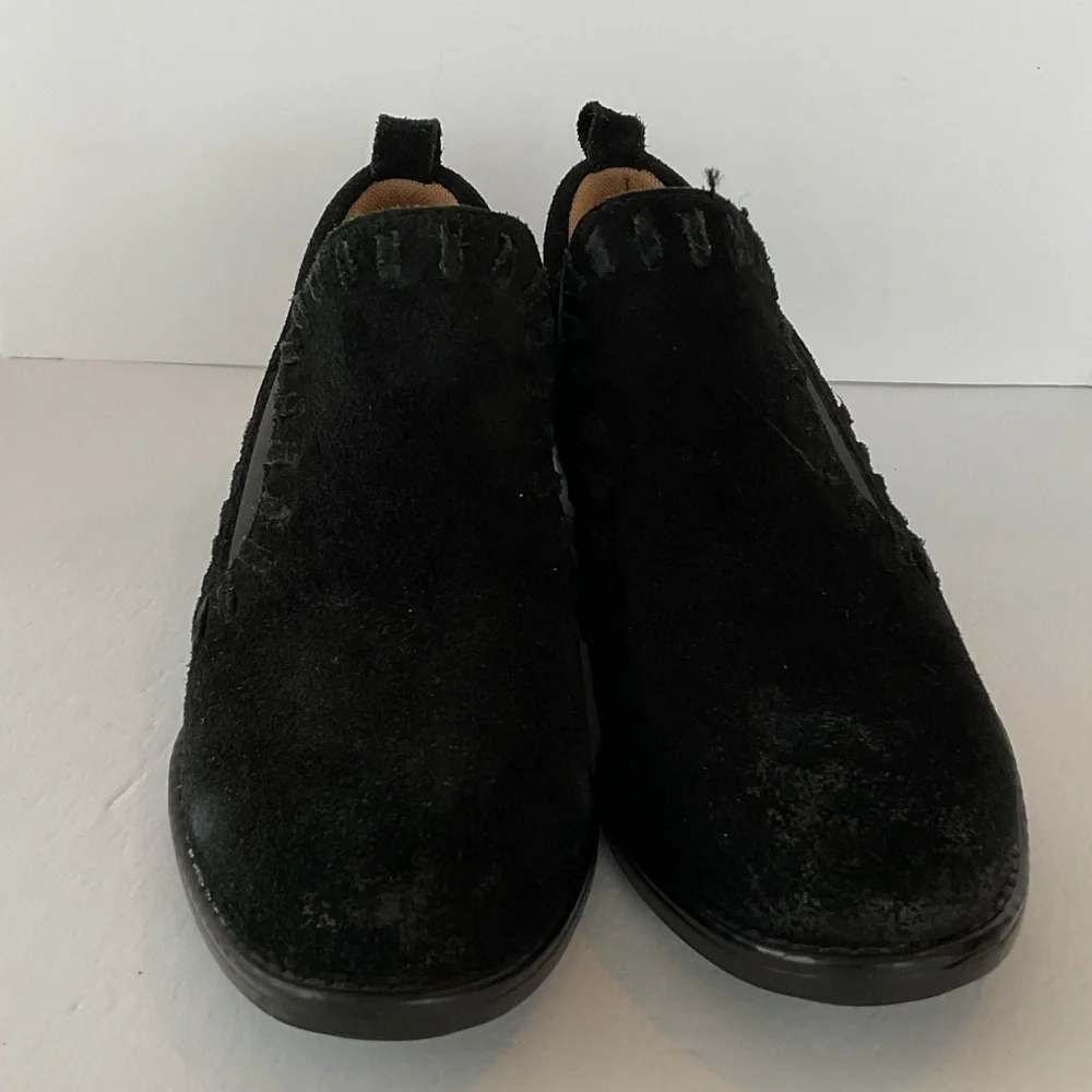 Montana Black Suede Leather Booties‎ Slip On Western Shoes Size 6M 6